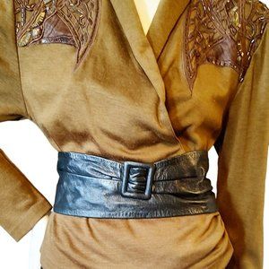 True Vintage 1950s Black Soft Real Leather Wide Cinch Belt With A Fake Buckle